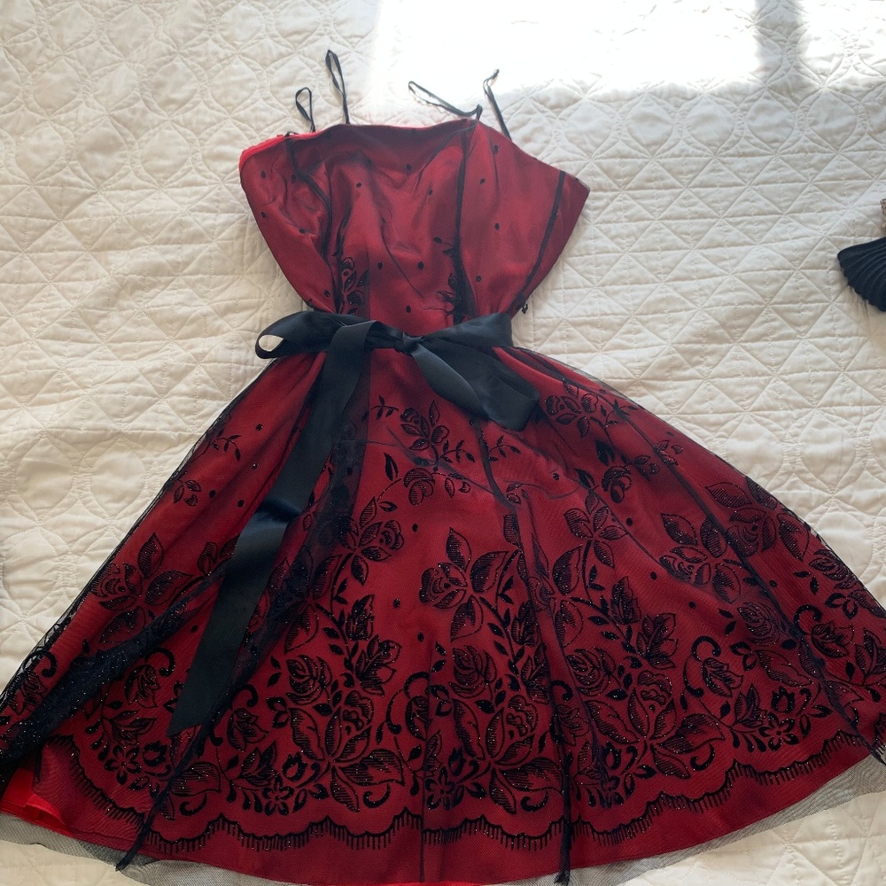 Adrianna Papell -Red and Black Floral Fit & Flare